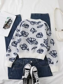 SHEIN Genkimix Kids 女童時尚休閒甜美櫻桃圖案套頭毛衣 - 白色 - 查看 2