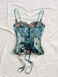 Soleia Women's Plus Size Vintage Jacquard Fitted Camisole - Multicolor - View 2