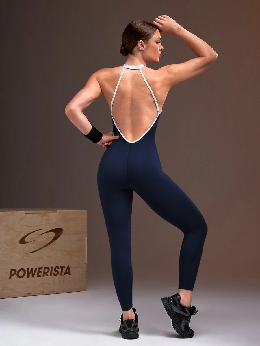 Powerista 女款條紋拼色掛脖運動連身褲 瑜伽健身