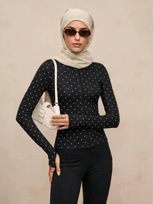 Activina Women's Polka Dot Zip-Up Long Sleeve Sports Jacket - Black - View 7