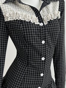 Elamini Women's Autumn Y2K Casual Plaid Colorblock Cake Mini Dress - Black - View 6