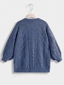 Rustia Plus Size V-Neck Long Sleeve Solid Color Pullover Sweater - Baby Blue - View 2