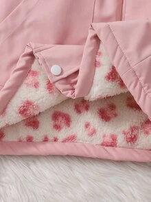 SHEIN 女童甜酷風秋冬加厚抓絨內裡 3D 時尚優雅精緻極簡酷感人造毛領毛絨外套 - 粉色 - 查看 6