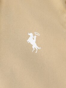 SHEIN Elladie kids 女童冬季外套，海軍藍馬刺繡圖案，保暖內裡，連帽，雙排扣，時尚夾克，適合休閒日常穿著與校園風格 - 卡其色 - 查看 5