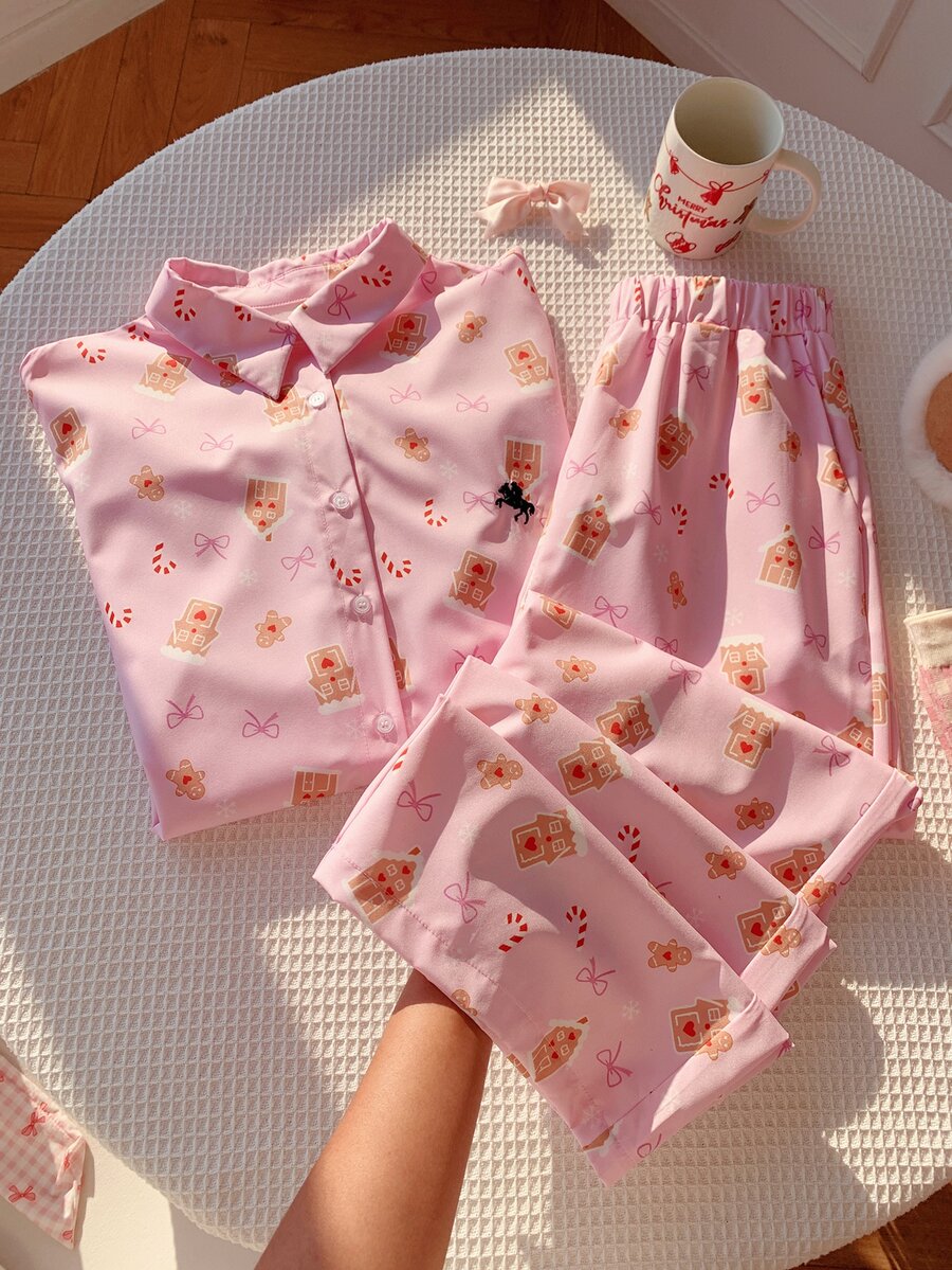 Comfortcana Women's New Striped Embroidered Loose Shirt And Pants Set - Pink - View 1