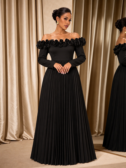 Cravure Vestido de Talla Grande sin Hombros y sin Tirantes con Decoración Floral 3D en el Escote, Body Ajustado y Falda Fluida Extra Grande, Estilo Elegante y Noble para Citas, Fiestas y Bailes, Todas las Estaciones