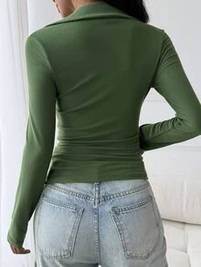 DAZY Cardigan Rajut Lengan Panjang Wanita Warna Hijau dengan Kerah V, Kancing, dan Lipatan. - Hijau - View 5