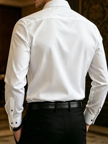 DAZY Halloween Men's Solid Color Casual Elegant Versatile Daily Wear Long Sleeve Shirt Formal Wedding White - White - View 2