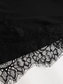 Sweetra Women's Solid Color Long Sleeve Round Neck Fitted Lace Shorts Dress - Black - View 5