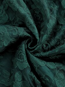 Modelyn Mesh Embroidered Dark Green Top And Skirt Set, Elegant Fashionable Lady Style, High-End Long Sleeve Plus Size 2 Pieces Outfit - Dark Green - View 3