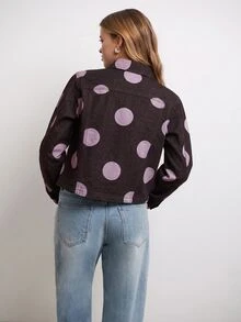 Nöista Big Dot Print Long Sleeves Denim Jacket - Red Violet - View 3