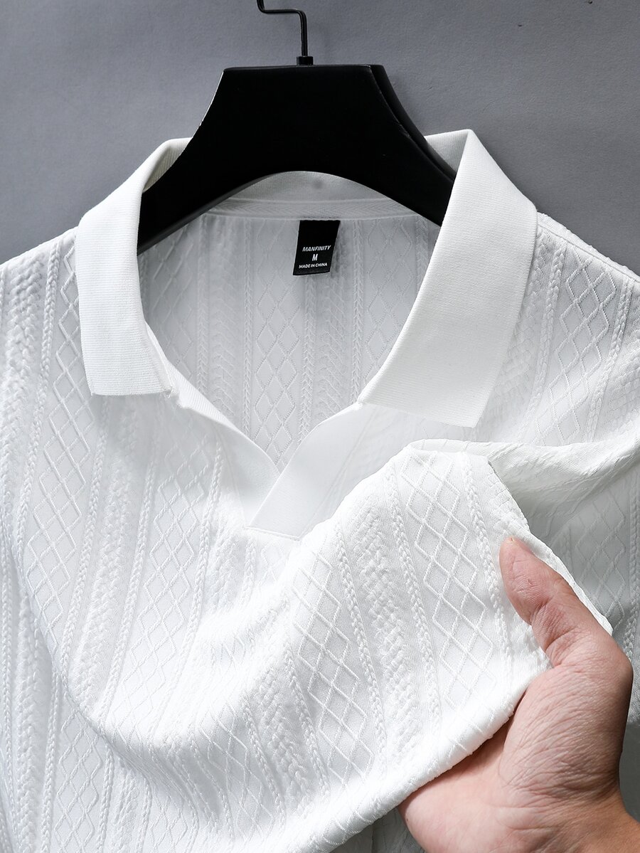 Manfinity Homme 大尺碼男士純色休閒基礎短袖 Polo 衫 白色 夏季 度假度假風 老錢風 聖誕 - 白色 - 查看 1