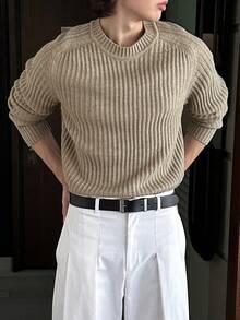 DAZY Men's Grey Crew Neck Ribbed Cuff Sweater, Autumn/Winter - Grey - View 3