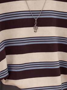 SHEIN EZwear 秋冬新款彩色條紋學院風基礎圓領長袖女款套頭運動衫，適合日常通勤、約會、聚會、秋冬、夏季、派對、婚禮、海灘、畢業典禮等場合，優雅休閒，適合出遊、Y2K風格、音樂節等場景 - 彩色 - 查看 3