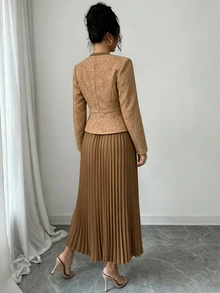 GlowEve Setelan 2 Potong Wanita Elegan untuk Beraktivitas di Luar Rumah: Jaket Lengan Panjang Polos dengan Kancing dan Pita, Terdiri dari Pita dan Pita. - MultiWarna - View 2