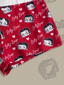 Betty Boop x SHEIN 女款角色印花無袖背心與短褲睡衣兩件套 - 紅白色 - 查看 7