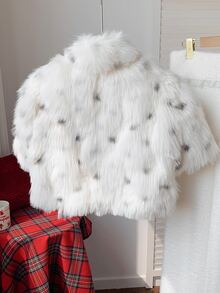 Comfortcana Women's Bow Faux Fur Coat - Black and White - View 2