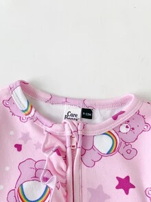 SHEIN X Care Bears 女嬰卡通熊長袖前開拉鍊連身衣 - 粉色 - 查看 3