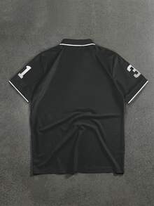 STYNVO Men's Short Sleeve Polo Shirt With Letter & Number Print Pattern - Dark Grey - View 2