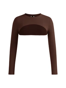 SHEIN Cheerettes 女款 3 件組長袖短版上衣 黑色 棕色 白色 圓領罩衫 修身彈性 分層穿搭 運動瑜伽皮拉提健身休閒 秋冬款 - 彩色 - 查看 9