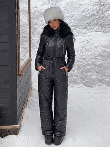 SHEIN EZwear Plus Size Women Solid Color Long Sleeve Zipper Front Hooded Casual Jumpsuit - Black - View 5