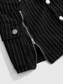 ROMWE Y2K Dark Gothic Striped Zipper Design Women's Denim Skirt - Black - View 3