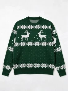Manfinity Homme Men's Printed Pattern Long Sleeve Sweater - Green - View 3