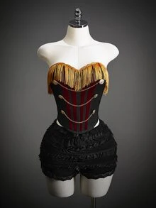 SHEIN ICON Women's Halloween Napoleon Corset Halloween Napoleon Corset Patchwork Tassel Button Chain Design Fashion Tube Top - Black and Gold - View 1