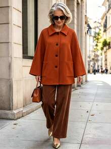 Offisola Women's Autumn/Winter Versatile Solid Color Elegant Vintage Noble Loose Casual Daily Commute Party Jacket - Rust Brown - View 6