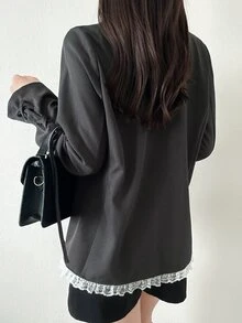 FRIFUL Women's Single-Breasted Long Sleeve Elegant Casual Jacket Office Formal Grey Autumn - Grey - View 5