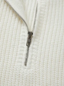 SHEIN Fall Casual Half Zip Stand Collar Knit Two‑Piece Outfits, Women Drop Shoulder Sweater & Wide Leg Pan - Beige - View 8
