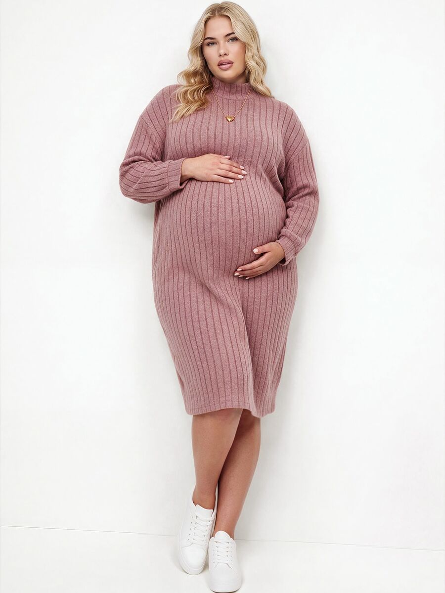 Plussiva Plus Size Solid Color Casual Daily Wear Summer Dress For Pregnant Women - Dusty Pink - View 1