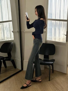 DAZY Women's Solid Color 2 In 1 Cold Shoulder Slim Fit Fashion T-Shirt Black Spring/Autumn - Navy Blue - View 6