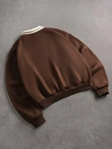 STYNVO 男士純色字母刺繡衛衣，半開襟設計，時尚簡約風格，適合休閒度假、朋友約會、雞尾酒會、沙龍、聚會、晚餐、日常辦公、簡約商務，特別適合秋冬季節，非常適合個人穿著或作為送給朋友的紀念禮物 - 咖啡棕 - 查看 2