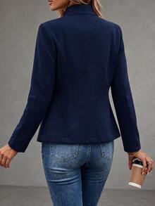 LUMIGAL Solid Button Detail Overcoat - Navy Blue - View 2