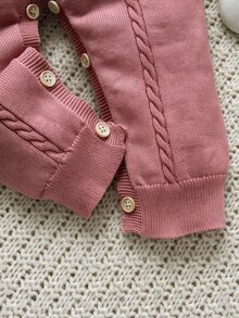 Cozy Pixies 嬰兒女寶寶新生兒杏色針織連身褲長褲，刺繡兔子花卉圖案 - 彩色 - 查看 4