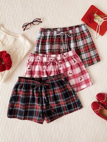Comfortcana Women's Drawstring Plaid Print Shorts 3pcs Set - Multicolor - View 6