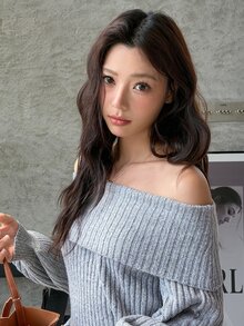 K-Vae 女款秋冬露肩折領長袖優雅百搭針織衫 - 灰色 - 查看 7