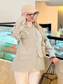 Solavon Women's Commuter Hooded Pocket Design Trench Coat - Apricot - View 5