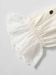 SHEIN Tween女孩秋冬款寬鬆休閒甜美卡通貓蝴蝶結豹紋拼接精緻刺繡蕾絲飾邊家居睡裙 - 杏色 - 查看 5