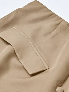 GlowEve CURVE Fashion Plus Size Women's Short Skirt, Front Center Fabric Button, Elastic Waistband, Back Center Zipper - Khaki - View 5