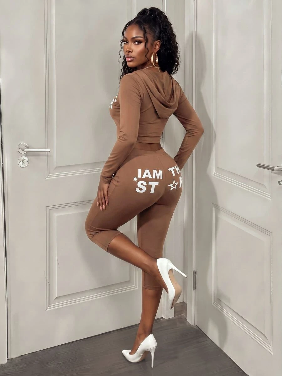 BamGleam Women's Letter Print Long Sleeve Autumn/Winter 2 Pieces Set