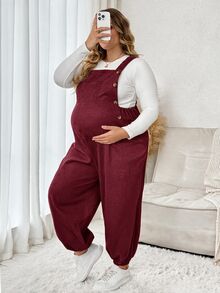 Plussiva Plus Size Women Solid Color Casual Everyday Jumpsuit - Burgundy - View 5