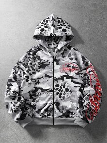 ROMWE MEN Men's Camouflage Graphic Print Artistic Streetwear Hooded Sweatshirt - Grey - View 1