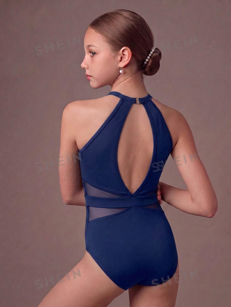SHEIN Tween Girls Clothes Classic Navy Blue Ballet Leotard, Exquisite High Neck, Cute, School, Back To School Dance Summer Athletic Hip Hop - Royal Blue - View 5