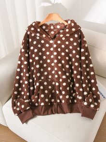 CosyJoli Plus Size Fuzzy Polka Dot Sweatshirt, INS Outing Outfit, Casual Women's Clothing - Brown - View 5