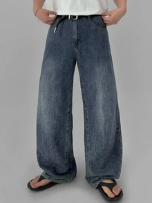 DAZY Black Curved Leg Washed Distressed Men's Jeans - Blue - View 3