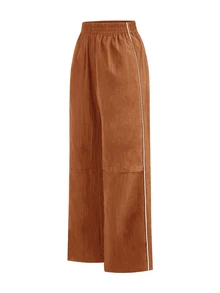 SHEIN Cheerettes 女款彈性腰口袋寬腿寬鬆運動長褲 - 鏽棕色 - 查看 4