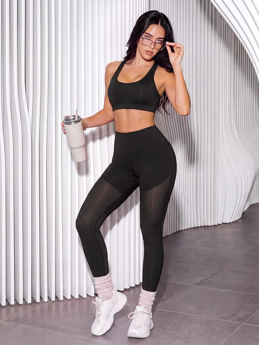 Slayform Quần legging thể thao nữ cạp cao, ôm dáng, thời trang, bán xuyên thấu - màu đen - Xem 1