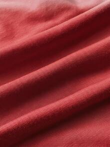 Attitoon Women's Solid Color Pleated Short Sleeve Button Waist Cinched Casual T-Shirt - Red - View 6